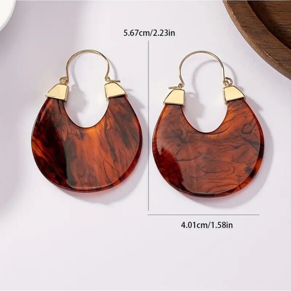 Tortoise brown resin plate drop earrings - Picture 2 of 5